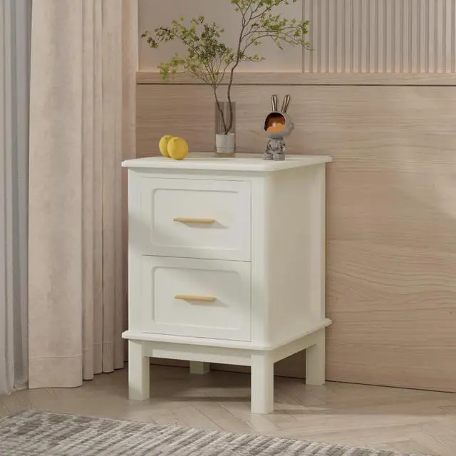 Alt view image 4 of 7 - Modern Vanity Desk Makeup Dressing Table w/3 Drawers &Spacious Tabletop for Girls, Solid Wood Writing Desk Workstation w/Ample Leg Room for Bedroom,No Mirror Included,Cream White (Matching Nightstand)