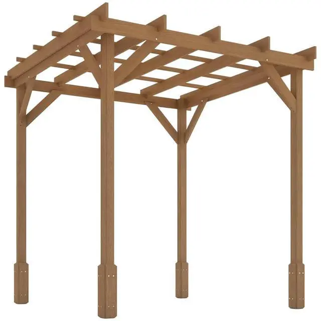 Alt view image 7 of 7 - Wooden Pergola Outdoor Gazebo, Outdoor Garden Arbor with Open Lattice Roof, Grape Trellis Patio Shade for Climbing Plants Backyard Deck Lawn Relaxation (Brown6.6' x 6.6')