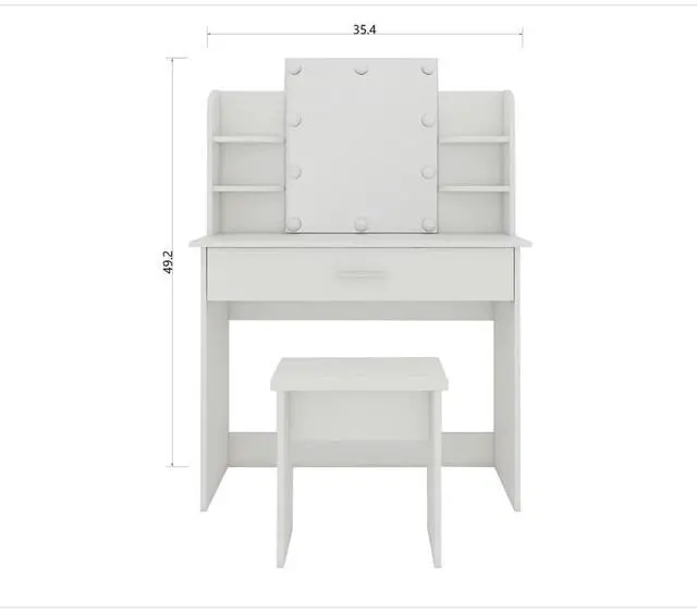 Alt view image 5 of 7 - Freestanding Vanity Desk Set with Drawers & Storage Shelves for Bedroom, Modern Makeup Vanity Table with Large Mirror and 3 Adjustable Brightness LED Bulbs for Girl's Gift, White (White4)