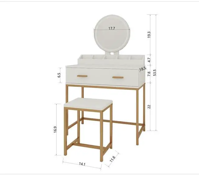 Alt view image 7 of 7 - Freestanding Vanity Desk Set with Drawers & Storage Shelves for Bedroom, Modern Makeup Vanity Table with Large Mirror and 3 Adjustable Brightness LED Bulbs for Girl's Gift, White (White7)