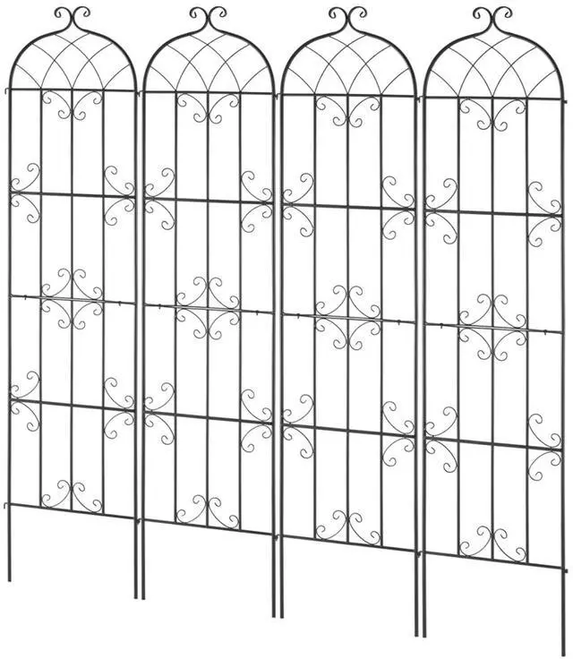 Main image of 4 Pieces Metal Garden Trellis with Ground Stakes and Elegant Pattern for Growing Flowers, Vines, Plants, Outdoor Decorative Clematis Trellis with Iron Frame for Backyard, Lawn