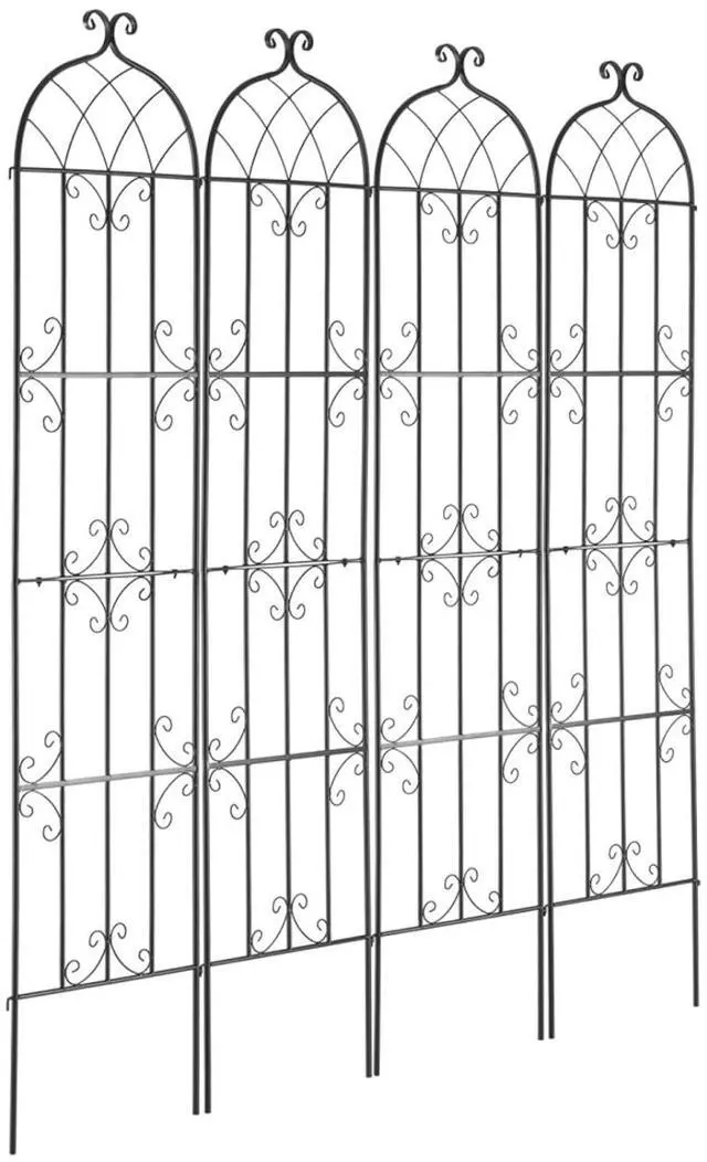 Alt view image 4 of 7 - 4 Pieces Metal Garden Trellis with Ground Stakes and Elegant Pattern for Growing Flowers, Vines, Plants, Outdoor Decorative Clematis Trellis with Iron Frame for Backyard, Lawn