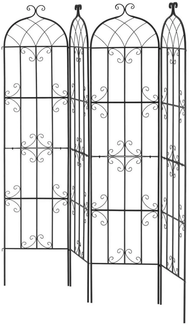 Alt view image 5 of 7 - 4 Pieces Metal Garden Trellis with Ground Stakes and Elegant Pattern for Growing Flowers, Vines, Plants, Outdoor Decorative Clematis Trellis with Iron Frame for Backyard, Lawn