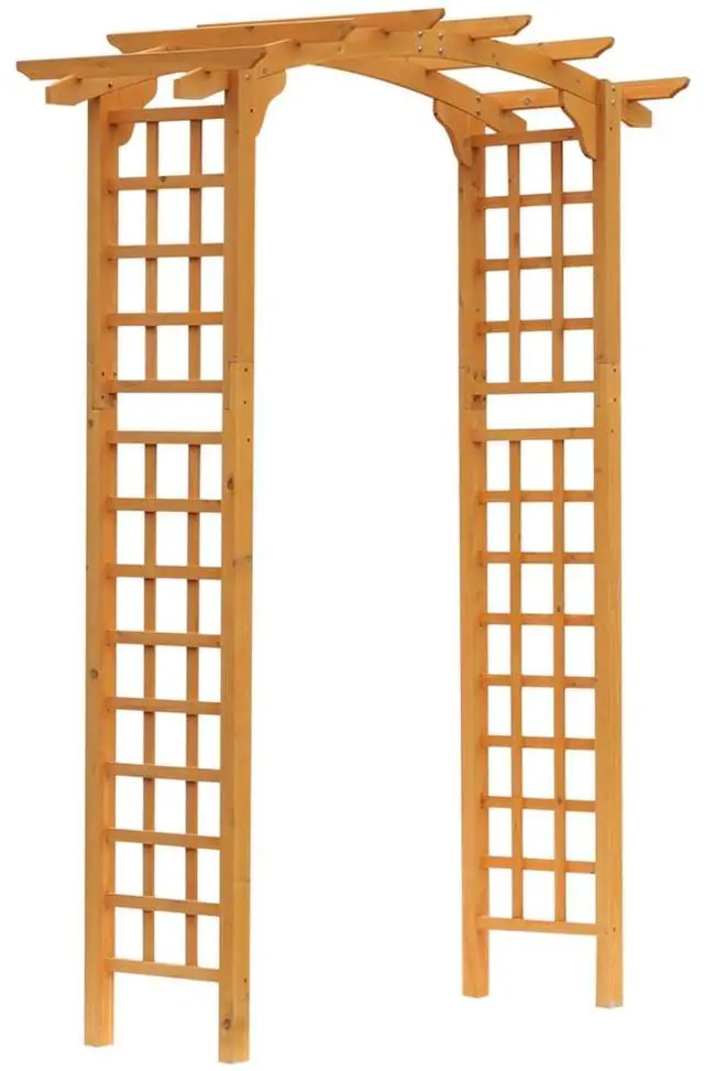 Alt view image 2 of 7 - Wooden Garden Arbor Arch with Trellis Wall and Ground Stakes for Growing Flowers, Plants, Outdoor Archway with Pergola Style and Solid Wood Frame for Backyard, Garden