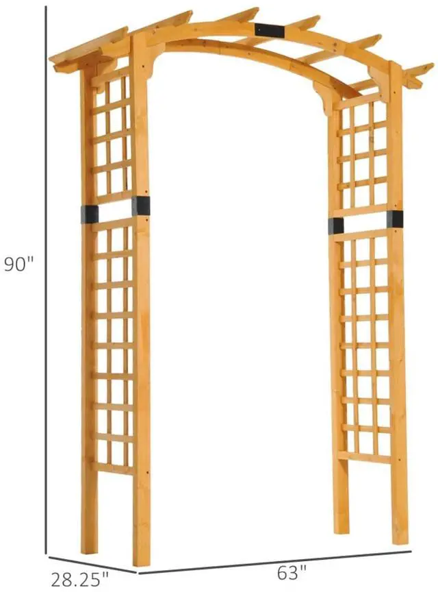 Alt view image 3 of 7 - Wooden Garden Arbor Arch with Trellis Wall and Ground Stakes for Growing Flowers, Plants, Outdoor Archway with Pergola Style and Solid Wood Frame for Backyard, Garden