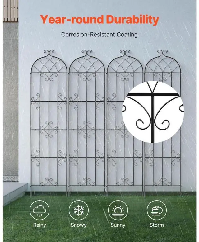 Alt view image 7 of 7 - 4 Pieces Metal Garden Trellis with Ground Stakes and Elegant Pattern for Growing Flowers, Vines, Plants, Outdoor Decorative Clematis Trellis with Iron Frame for Backyard, Lawn