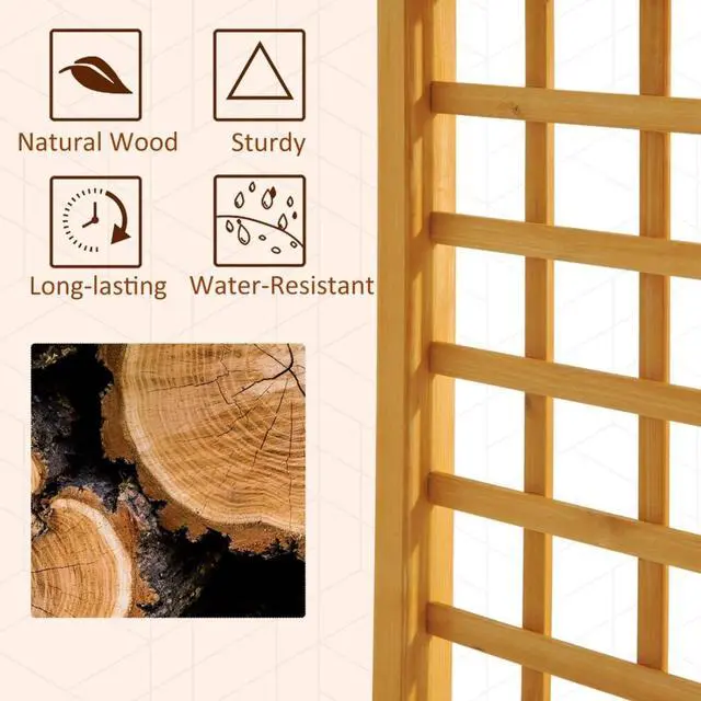 Alt view image 5 of 7 - Wooden Garden Arbor Arch with Trellis Wall and Ground Stakes for Growing Flowers, Plants, Outdoor Archway with Pergola Style and Solid Wood Frame for Backyard, Garden
