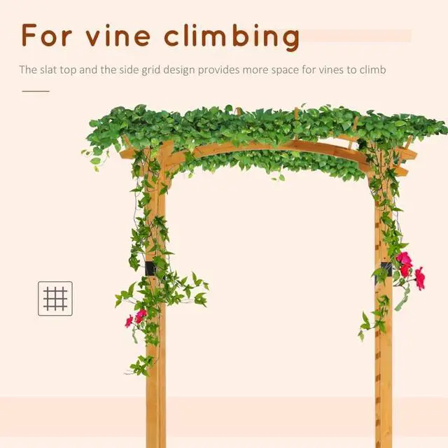 Alt view image 5 of 6 - Wooden Garden Arbor Arch with Pergola Style Arbor Top and Fir Wood Frame for Wedding, Ceremony, Party, Outdoor Attractive Archway with Slatted Top for Backyard, Lawn