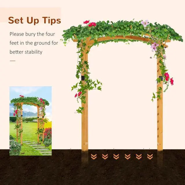 Alt view image 7 of 7 - Wooden Garden Arbor Arch with Trellis Wall and Ground Stakes for Growing Flowers, Plants, Outdoor Archway with Pergola Style and Solid Wood Frame for Backyard, Garden