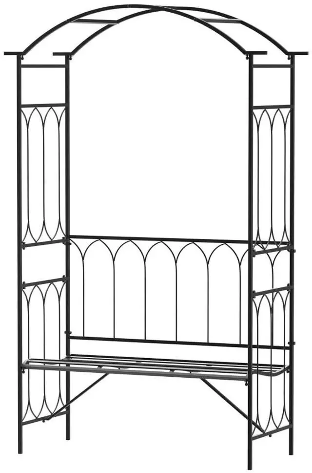 Alt view image 2 of 7 - Metal Trellis Arbor Arch with 2-Person Bench for Climbing Plants, Flowers, Vines, Outdoor Archway Trellis with Epoxy-Coated Steel Tubing and Ground Stakes for Backyard, Park