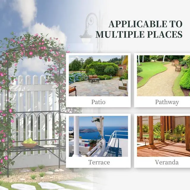 Alt view image 5 of 7 - Metal Trellis Arbor Arch with 2-Person Bench for Climbing Plants, Flowers, Vines, Outdoor Archway Trellis with Epoxy-Coated Steel Tubing and Ground Stakes for Backyard, Park
