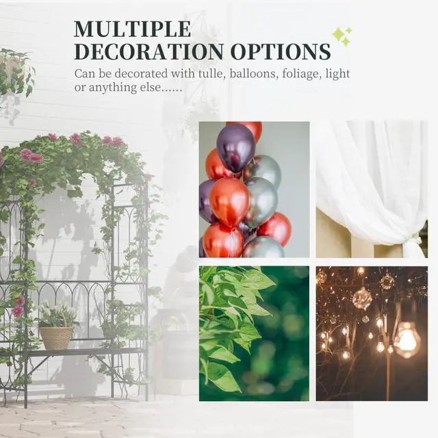 Alt view image 6 of 7 - Metal Trellis Arbor Arch with 2-Person Bench for Climbing Plants, Flowers, Vines, Outdoor Archway Trellis with Epoxy-Coated Steel Tubing and Ground Stakes for Backyard, Park