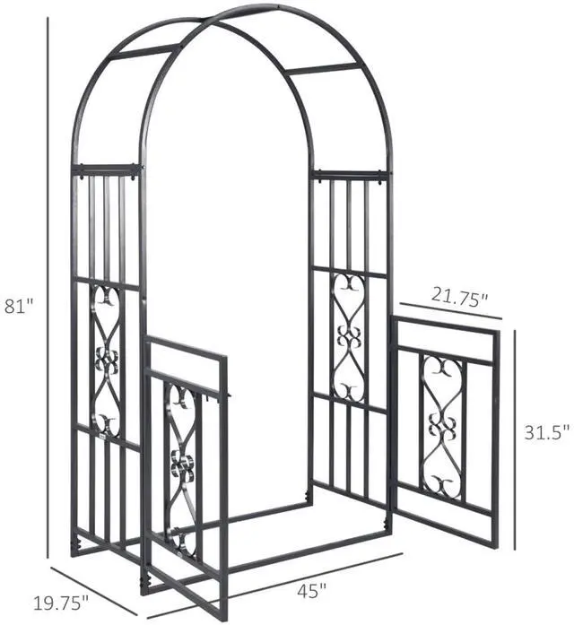 Alt view image 3 of 7 - Metal Garden Arbor with Lockable Double Doors and Heart Motifs for Growing Flowers, Plants, Outdoor Arbor Trellis with Steel Frame for Backyard, Lawn, Poolside, Garden