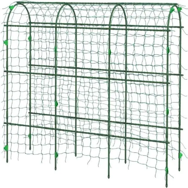 Alt view image 2 of 7 - A-Frame Metal Garden Trellis with Plastic Climbing Net and Steel Frame for Backyard, Lawn, Outdoor Plant Support with Metal Cross Clips for Growing Vegetables, Plants (72 inches high)