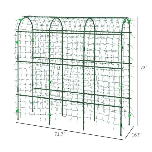 Alt view image 3 of 7 - A-Frame Metal Garden Trellis with Plastic Climbing Net and Steel Frame for Backyard, Lawn, Outdoor Plant Support with Metal Cross Clips for Growing Vegetables, Plants (72 inches high)