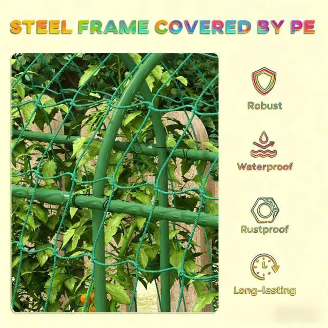 Alt view image 5 of 7 - A-Frame Metal Garden Trellis with Plastic Climbing Net and Steel Frame for Backyard, Lawn, Outdoor Plant Support with Metal Cross Clips for Growing Vegetables, Plants (72 inches high)