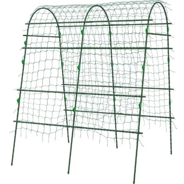 Alt view image 2 of 7 - A-Frame Metal Garden Trellis with Plastic Climbing Net and Steel Frame for Backyard, Lawn, Outdoor Plant Support with Metal Cross Clips for Growing Vegetables, Plants (81 inches high)
