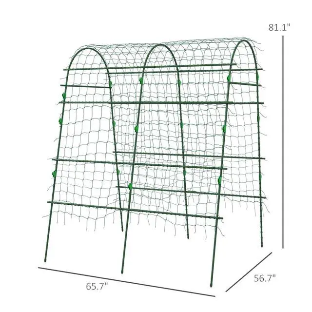 Alt view image 3 of 7 - A-Frame Metal Garden Trellis with Plastic Climbing Net and Steel Frame for Backyard, Lawn, Outdoor Plant Support with Metal Cross Clips for Growing Vegetables, Plants (81 inches high)