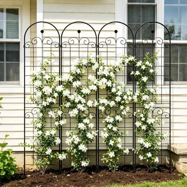 Alt view image 2 of 7 - 4 Pieces Metal Garden Trellis with Metal Galvanized Tube for Growing Flowers, Plants, Outdoor Plant Support Rose Trellis with Elegant Design for Backyard, Park, Lawn
