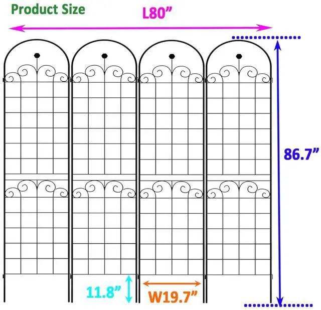 Alt view image 3 of 7 - 4 Pieces Metal Garden Trellis with Metal Galvanized Tube for Growing Flowers, Plants, Outdoor Plant Support Rose Trellis with Elegant Design for Backyard, Park, Lawn