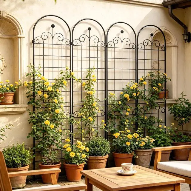 Alt view image 4 of 7 - 4 Pieces Metal Garden Trellis with Metal Galvanized Tube for Growing Flowers, Plants, Outdoor Plant Support Rose Trellis with Elegant Design for Backyard, Park, Lawn