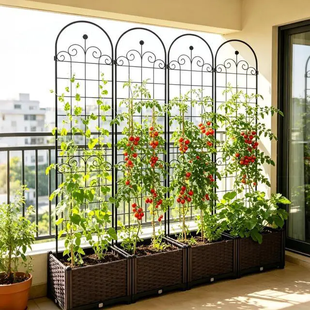 Alt view image 5 of 7 - 4 Pieces Metal Garden Trellis with Metal Galvanized Tube for Growing Flowers, Plants, Outdoor Plant Support Rose Trellis with Elegant Design for Backyard, Park, Lawn
