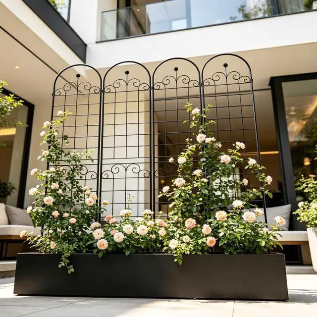 Alt view image 6 of 7 - 4 Pieces Metal Garden Trellis with Metal Galvanized Tube for Growing Flowers, Plants, Outdoor Plant Support Rose Trellis with Elegant Design for Backyard, Park, Lawn