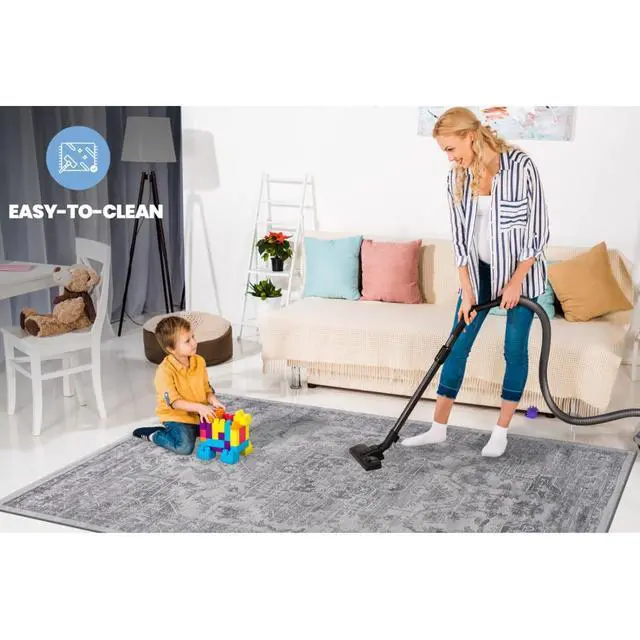 Alt view image 5 of 7 - No-Slip Backing Soft Machine Washable Area Rug, 0.35 Inch Pile Height Ultra-Thin Modern Area Rug for Dining Room, Living Room, Bedroom and Office Room (5X7 Silver)