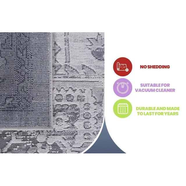 Alt view image 7 of 7 - No-Slip Backing Soft Machine Washable Area Rug, 0.35 Inch Pile Height Ultra-Thin Modern Area Rug for Dining Room, Living Room, Bedroom and Office Room (5X7 Silver)