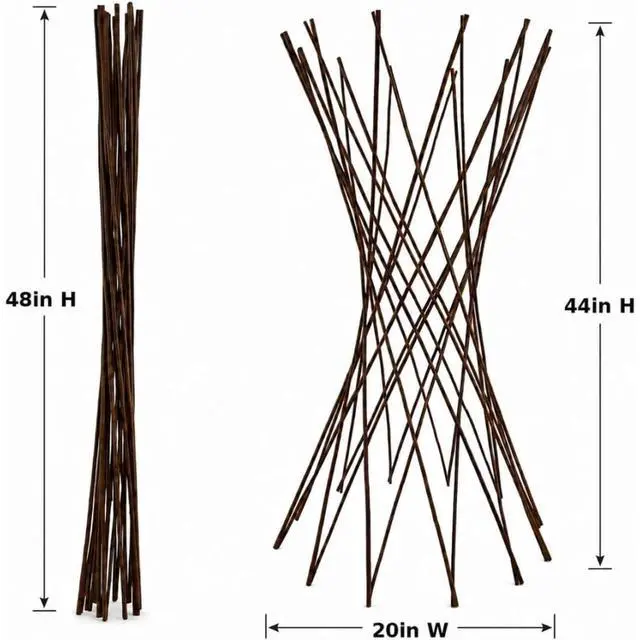 Alt view image 2 of 5 - Willow Funnel Trellis with Wood Frame for Growing Vegetables, Flowers, Outdoor Expandable Garden Trellis Support Tower with Space-Saving Design for Backyard, Lawn (4FT 6PCS)