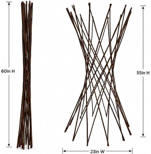 Alt view image 2 of 5 - Willow Funnel Trellis with Wood Frame for Growing Vegetables, Flowers, Outdoor Expandable Garden Trellis Support Tower with Space-Saving Design for Backyard, Lawn (5FT 6PCS)