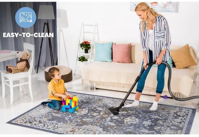 Alt view image 5 of 7 - Modern Pet-Friendly Non-Slip Stain Resistant Under Table Rug, Indoor Rectangular Soft Area Rug with Machine Washable for Bedroom, Dining Room, Living Room (8X10 Blue)