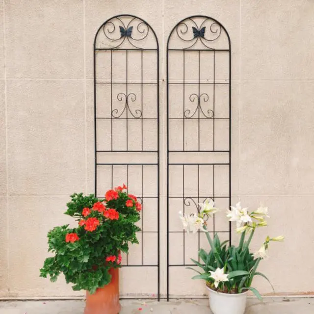 Alt view image 2 of 7 - Steel Garden Trellis with Iron Frame and Butterfly Patterns for Growing Flowers Plants, Outdoor Rustproof Trellis Plating Grids with Metal Galvanized Tube for Backyard Lawn Garden Parks (4 Pack-H86'')