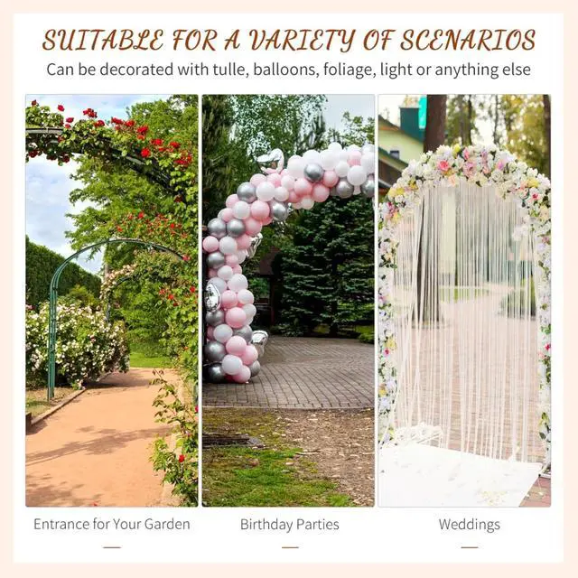Alt view image 4 of 7 - Decorative Metal Garden Trellis Arch with Durable Steel Tubing & Elegant Scrollwork for Growing Flowers, Plants, Outdoor Archway with Multi Cross Bars for Birthday Party, Wedding