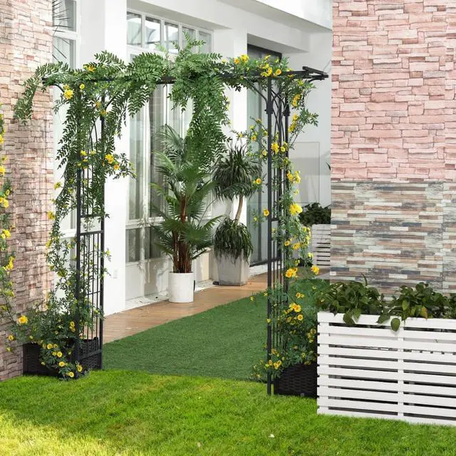 Alt view image 2 of 7 - Decorative Metal Garden Trellis Arch with Durable Steel Tubing & Elegant Scrollwork for Growing Flowers, Plants, Outdoor Archway with Multi Cross Bars for Birthday Party, Wedding