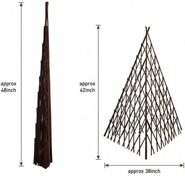 Alt view image 2 of 6 - Natural Willow Plant Support with Expandable Teepee Design for Growing Beans, Peas, Cucumbers, Flowers, Vines, Outdoor Wood Plant Cage with Vertical Design for Backyard, Lawn (4FT 3PCS)