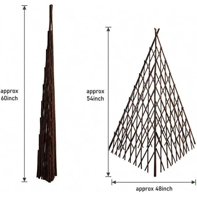 Alt view image 2 of 6 - Natural Willow Plant Support with Expandable Teepee Design for Growing Beans, Peas, Cucumbers, Flowers, Vines, Outdoor Wood Plant Cage with Vertical Design for Backyard, Lawn (5FT 6PCS)