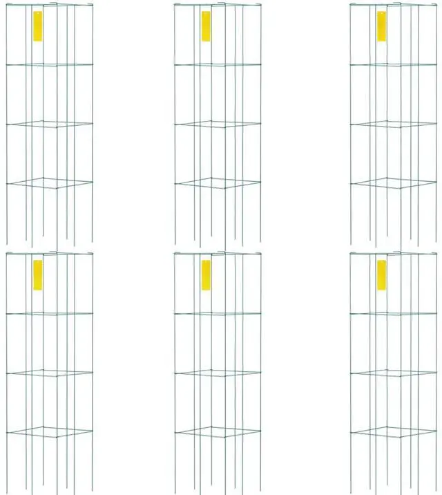 Main image of 6 Pieces Tomato Cages with Green PVC-Coated Steel Frame and Ground Stakes for Growing Vegetables, Outdoor 3 Tier Square Plant Support Cages with Lock on The Side for Backyard, Lawn