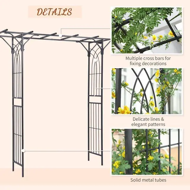 Alt view image 5 of 7 - Decorative Metal Garden Trellis Arch with Durable Steel Tubing & Elegant Scrollwork for Growing Flowers, Plants, Outdoor Archway with Multi Cross Bars for Birthday Party, Wedding