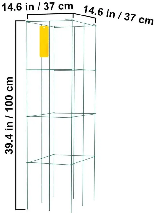 Alt view image 2 of 7 - 6 Pieces Tomato Cages with Green PVC-Coated Steel Frame and Ground Stakes for Growing Vegetables, Outdoor 3 Tier Square Plant Support Cages with Lock on The Side for Backyard, Lawn