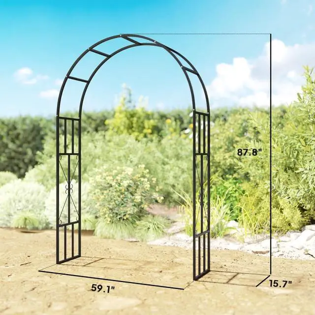 Alt view image 3 of 7 - Garden Arbor Trellis with Steel Frame and Heavy-Duty Ground Stakes for Growing Flowers, Plants, Outdoor Flower Arch Wedding Arch Stand with Classic Design for Backyard, Lawn