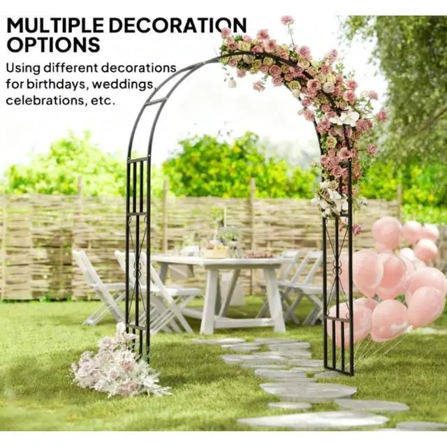 Alt view image 4 of 7 - Garden Arbor Trellis with Steel Frame and Heavy-Duty Ground Stakes for Growing Flowers, Plants, Outdoor Flower Arch Wedding Arch Stand with Classic Design for Backyard, Lawn