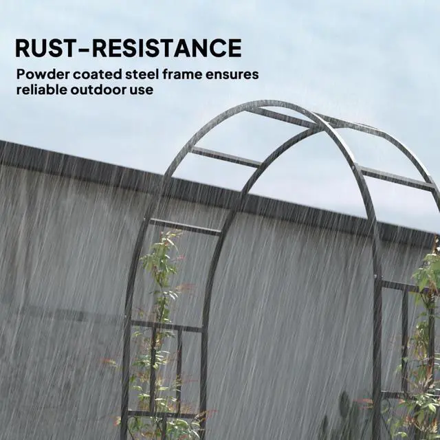 Alt view image 5 of 7 - Garden Arbor Trellis with Steel Frame and Heavy-Duty Ground Stakes for Growing Flowers, Plants, Outdoor Flower Arch Wedding Arch Stand with Classic Design for Backyard, Lawn
