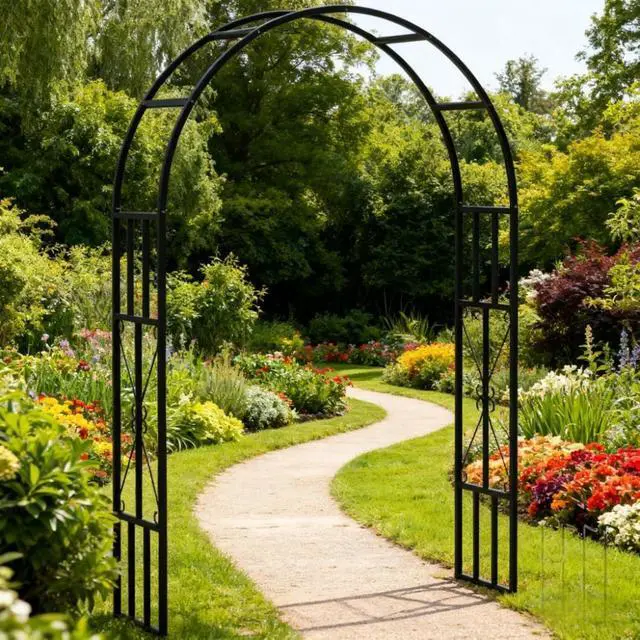 Alt view image 7 of 7 - Garden Arbor Trellis with Steel Frame and Heavy-Duty Ground Stakes for Growing Flowers, Plants, Outdoor Flower Arch Wedding Arch Stand with Classic Design for Backyard, Lawn