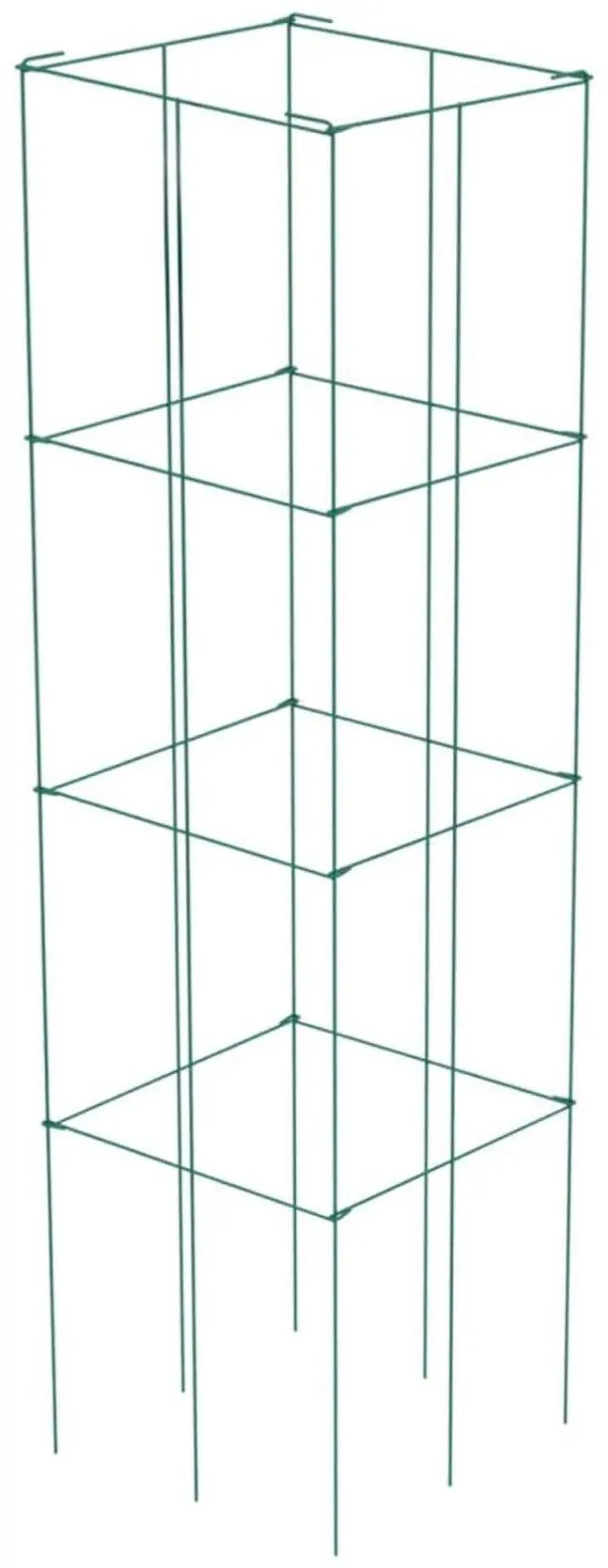 Alt view image 3 of 7 - 6 Pieces Tomato Cages with Green PVC-Coated Steel Frame and Ground Stakes for Growing Vegetables, Outdoor 3 Tier Square Plant Support Cages with Lock on The Side for Backyard, Lawn