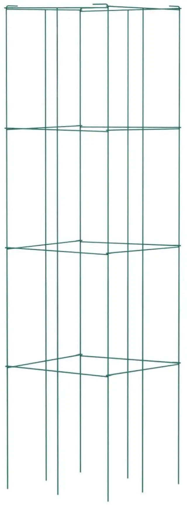 Alt view image 4 of 7 - 6 Pieces Tomato Cages with Green PVC-Coated Steel Frame and Ground Stakes for Growing Vegetables, Outdoor 3 Tier Square Plant Support Cages with Lock on The Side for Backyard, Lawn