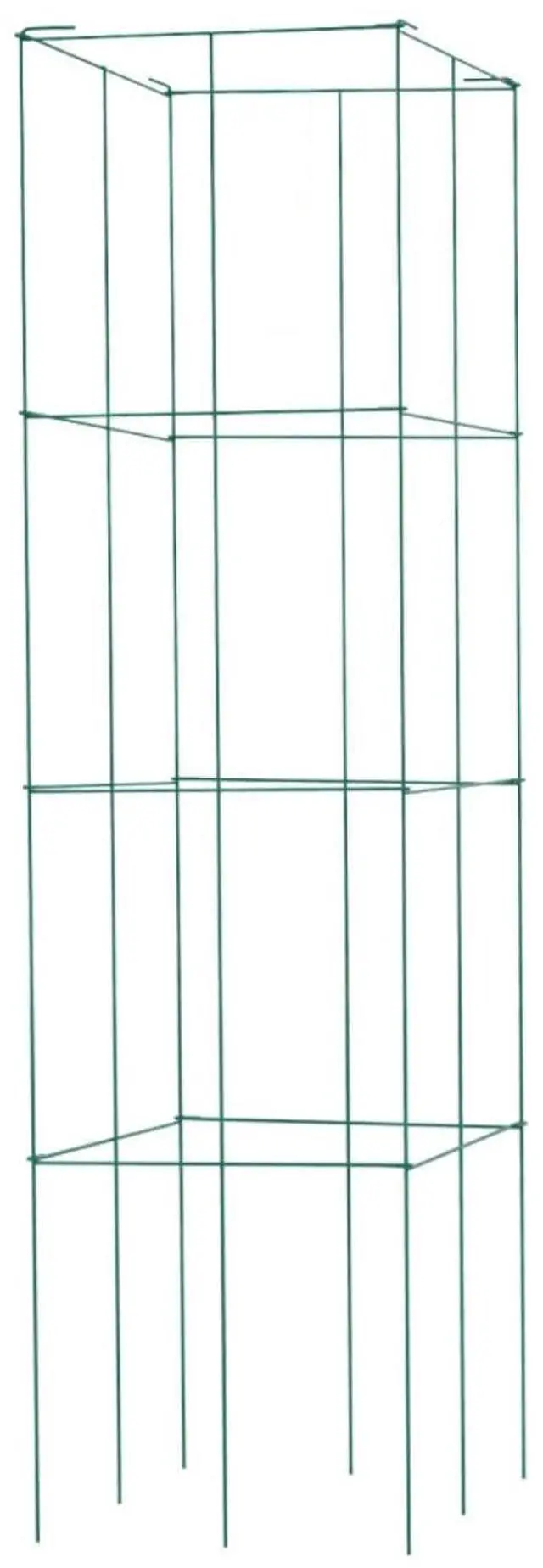 Alt view image 5 of 7 - 6 Pieces Tomato Cages with Green PVC-Coated Steel Frame and Ground Stakes for Growing Vegetables, Outdoor 3 Tier Square Plant Support Cages with Lock on The Side for Backyard, Lawn