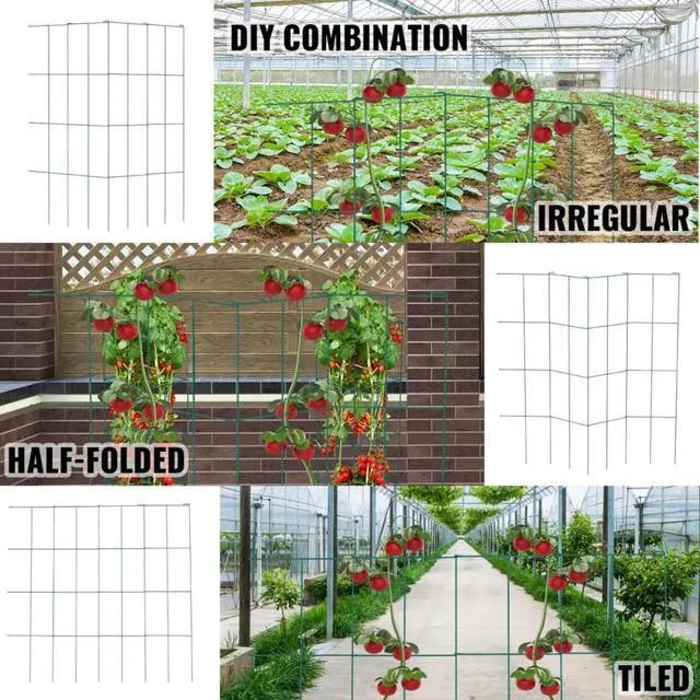 Alt view image 7 of 7 - 6 Pieces Tomato Cages with Green PVC-Coated Steel Frame and Ground Stakes for Growing Vegetables, Outdoor 3 Tier Square Plant Support Cages with Lock on The Side for Backyard, Lawn