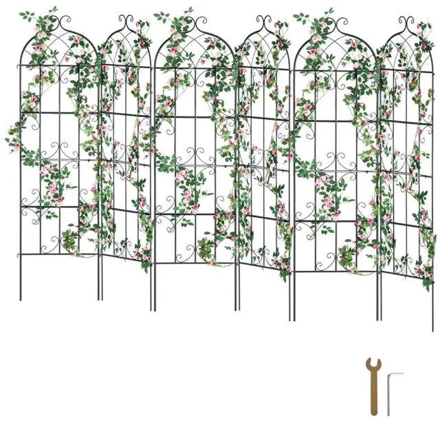 Main image of 4 Pieces Outdoor Garden Trellis with Steel Wire and Ground Stakes for Growing Flowers, Plants, Metal Rose Trellis with Iron Frame for Backyard, Lawn, Garden, Park