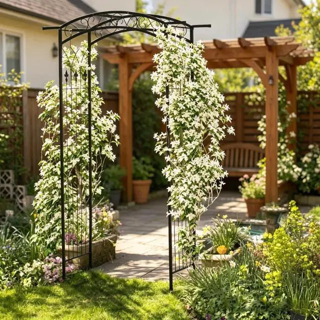 Alt view image 3 of 7 - Wedding Arch Arbor with Powder-Coated Metal Tubing for Party, Ceremony, Events, Outdoor Walkway Arbor with Ground Stakes and Extension Bars for Growing Flowers, Plants
